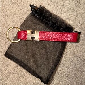 Red Leather Keychain with Gold Accent